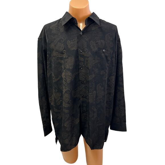 Mondo Uomo Italia Mens XXL Long Sleeve Button Up Metalic Paisley Polyester Shirt - Picture 1 of 4